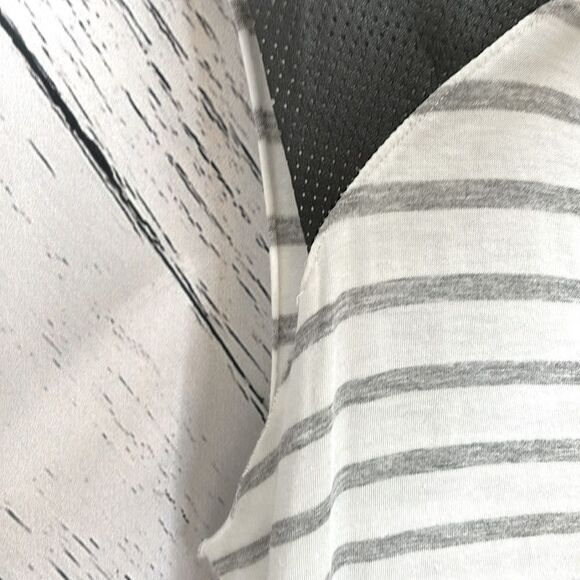 Michael Stars Striped T Shirt w/Leather Trim XS White Gray - Picture 5 of 7